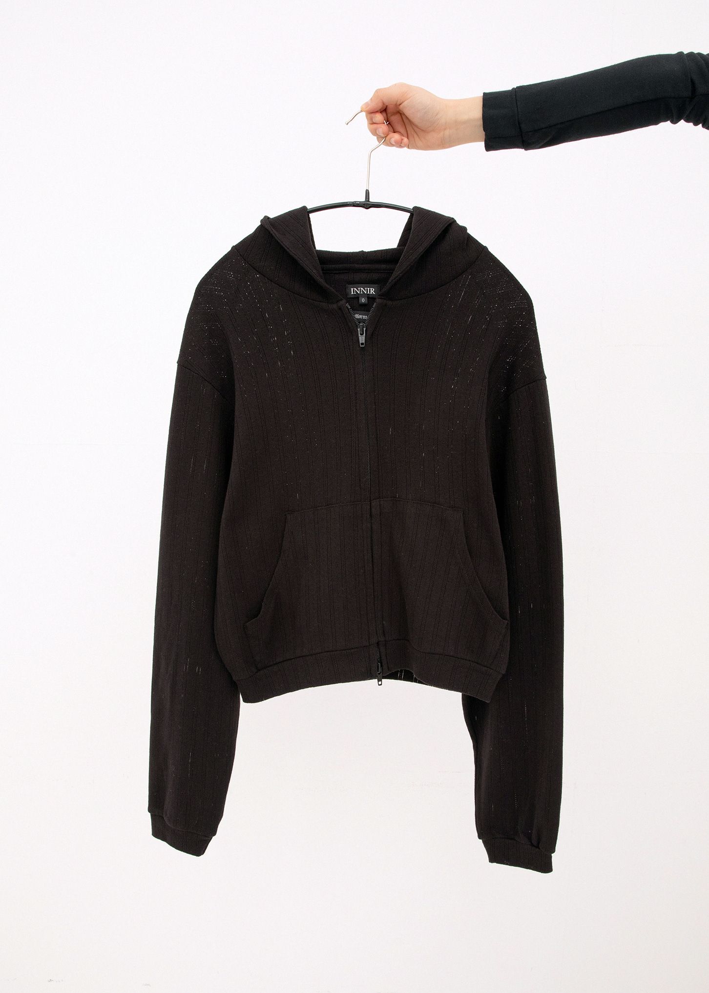 261 Eyelet Rib Lightweight Ivel Hoodie (Black)