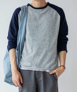 Rough Cut Raglan Knit WHITE MELANGE/NAVY