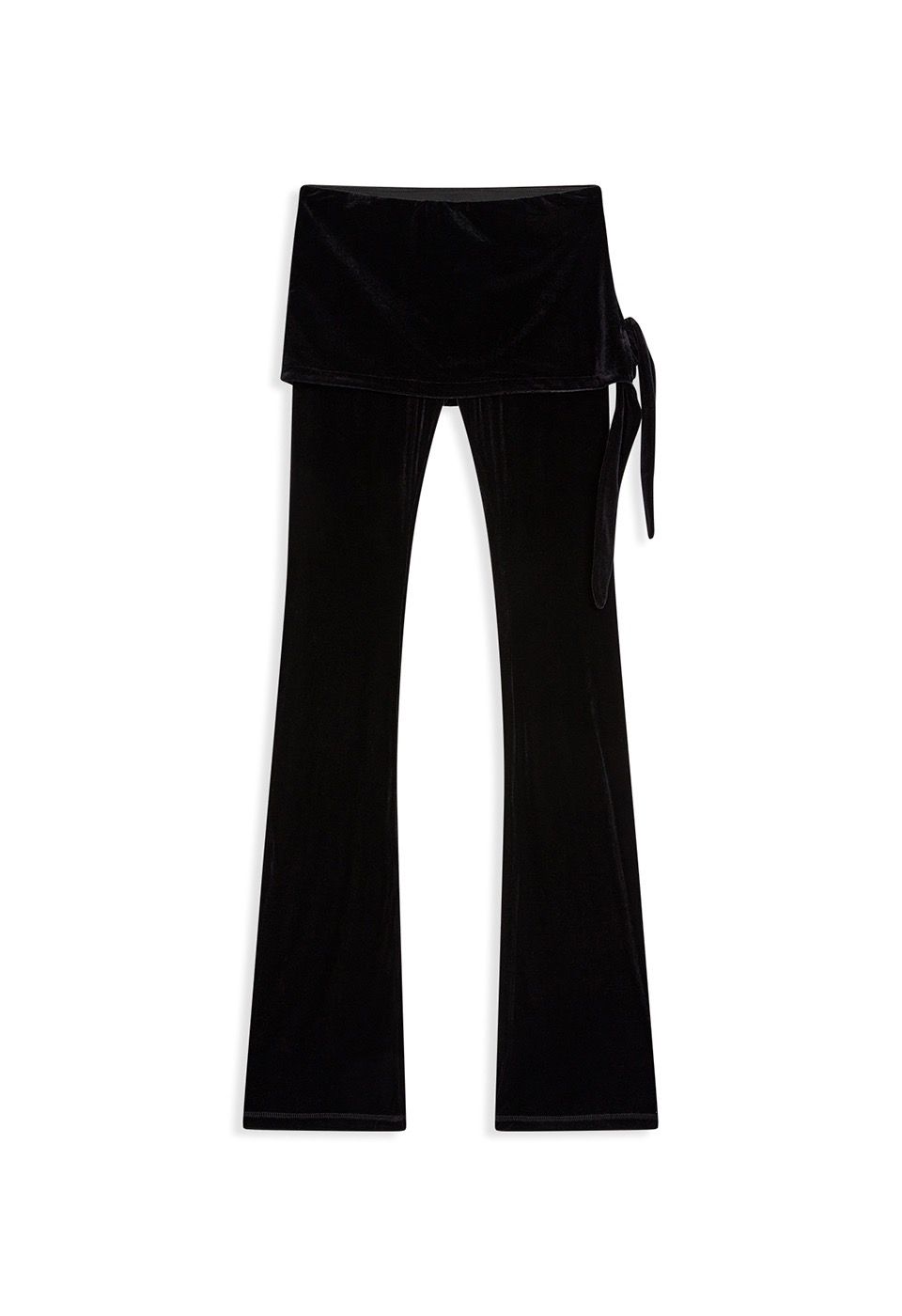 VELVET SKIRT LAYERED LEGGINGS, BLACK
