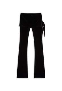 VELVET SKIRT LAYERED LEGGINGS, BLACK