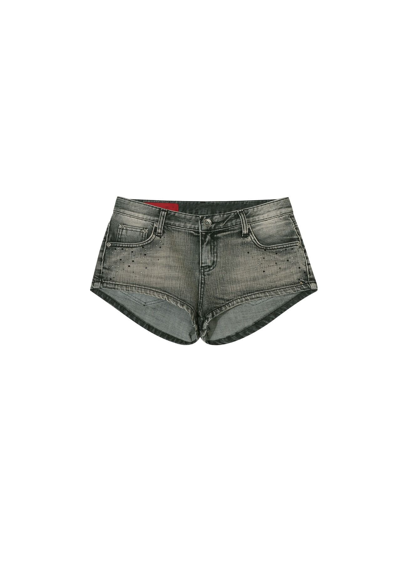JEWEL DENIM SHORTS, GRAY