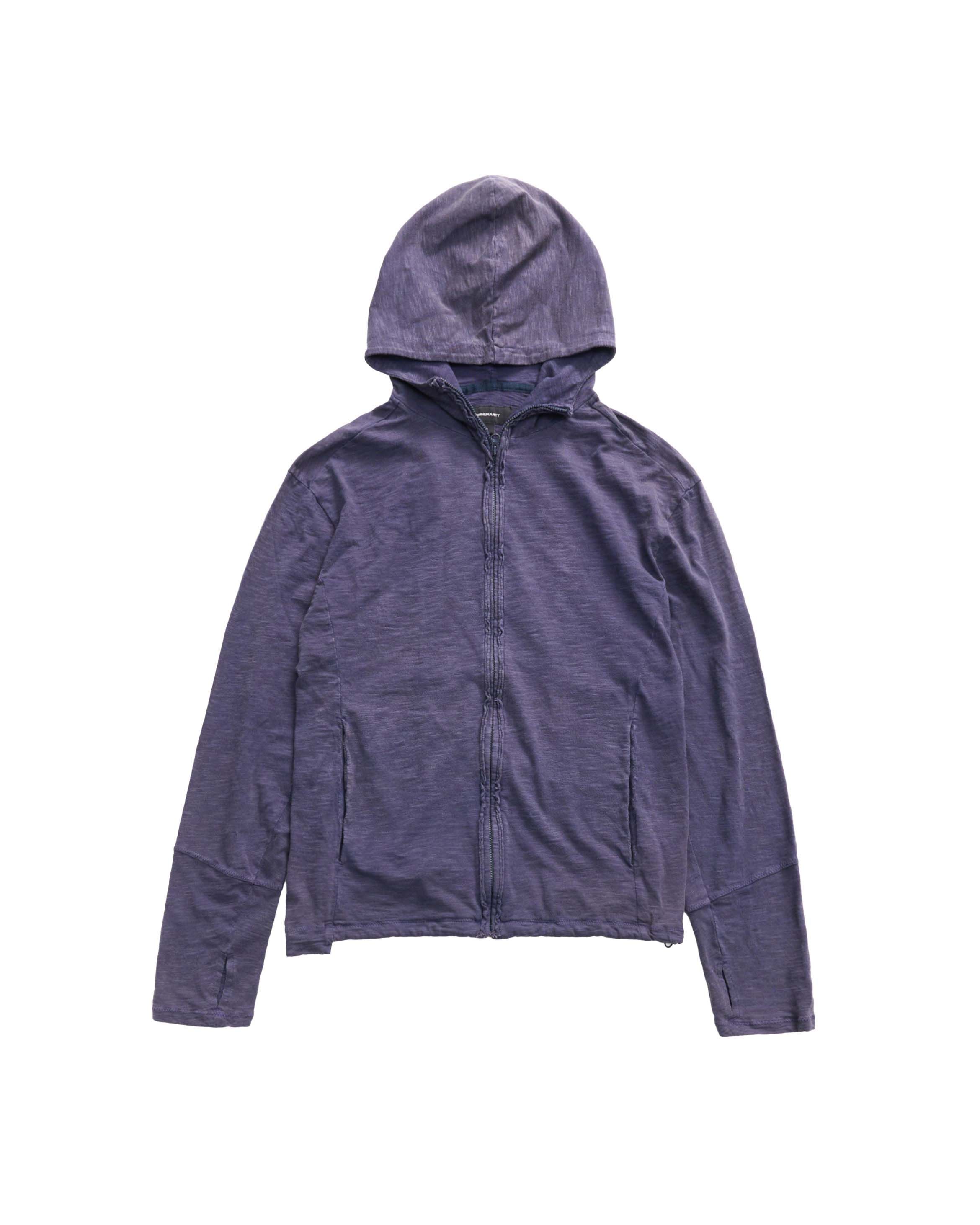 ASYMMETRIC BLEACHED HOODED ZIP UP (DARK PURPLE)
