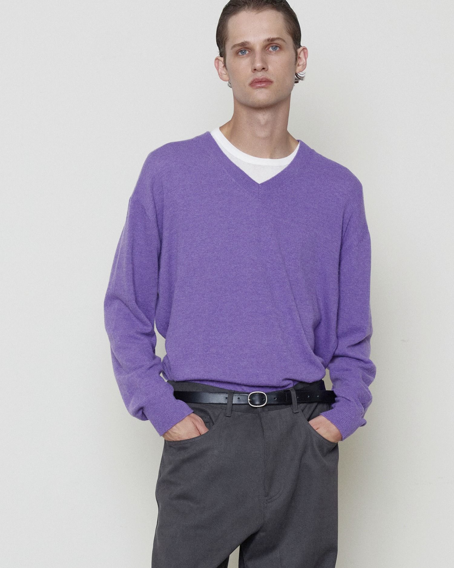 Extra Super Fine V Neck Knit, Purple