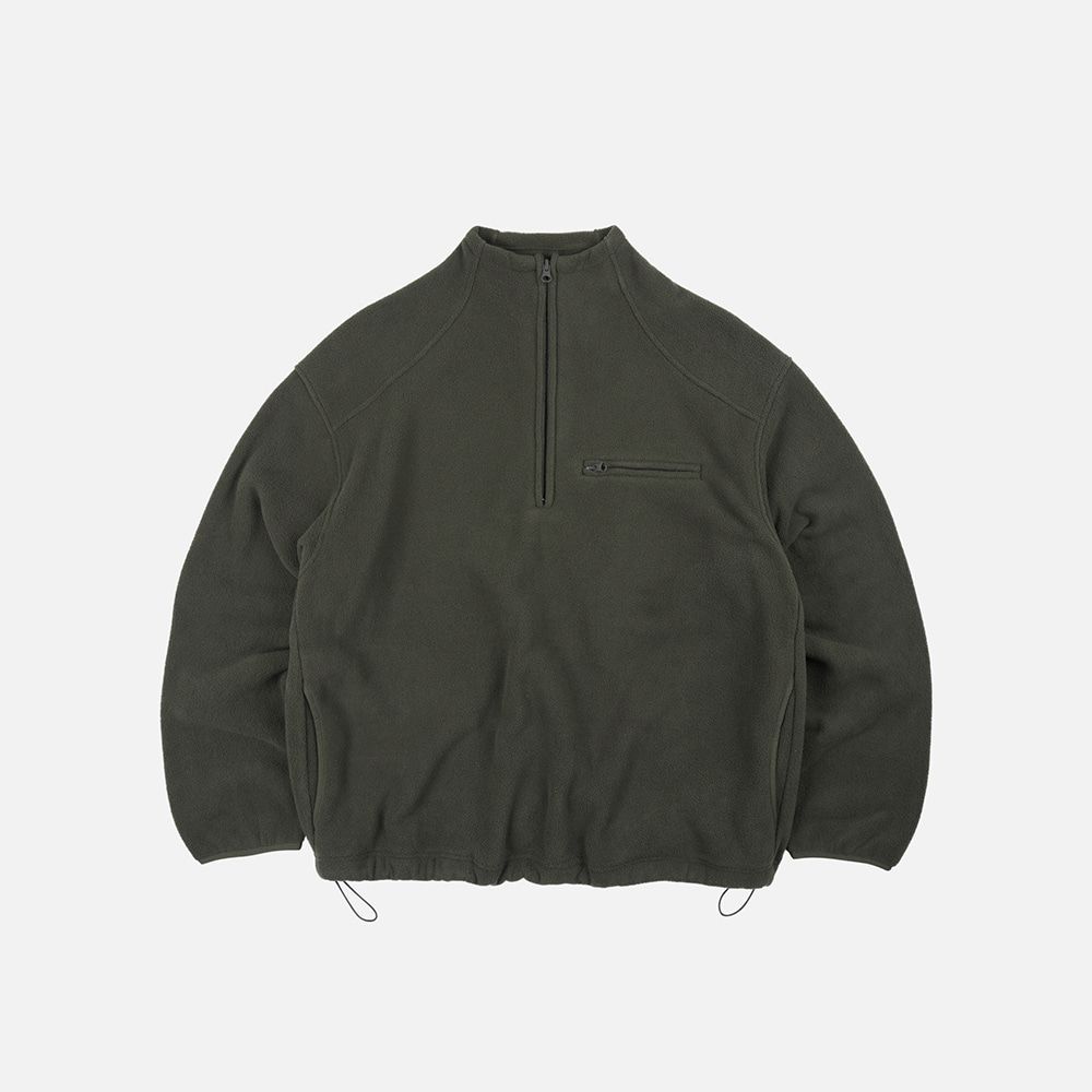 Mock neck fleece anorak parka _ dark green