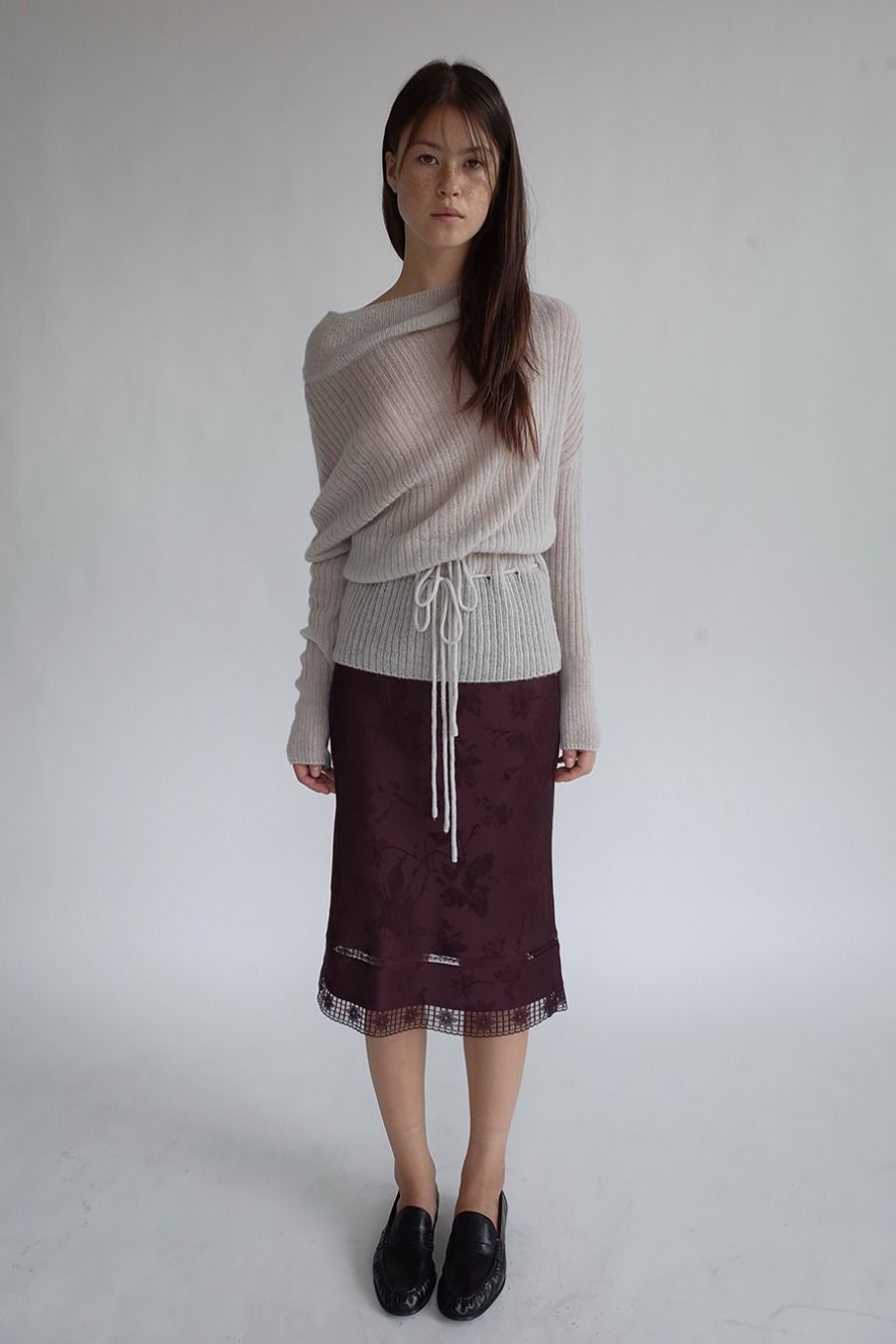 Floral Satin Lace Skirt_Plum