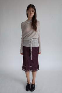 Floral Satin Lace Skirt_Plum